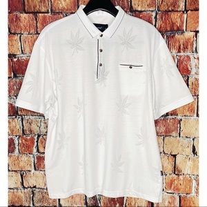 Barabas Mens White Stretch Short Sleeve Polo Shirt Floral Cannabis Print